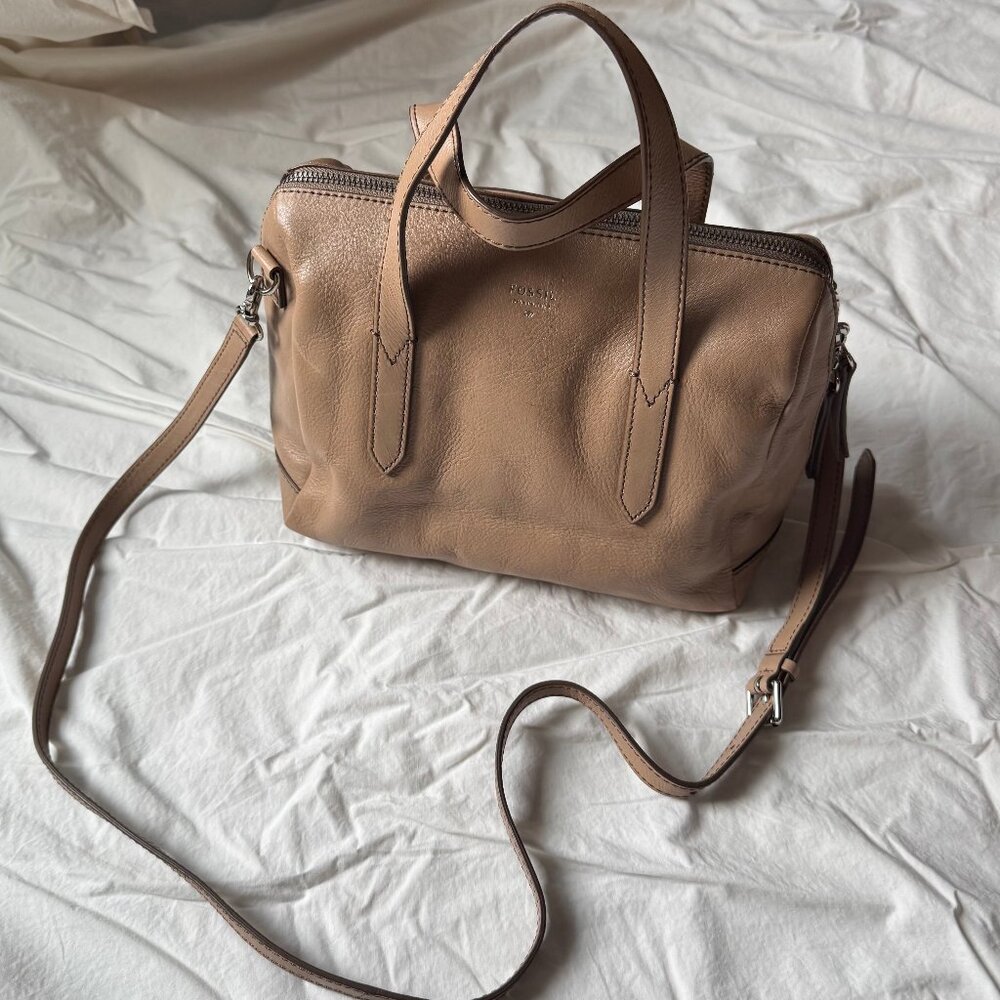 Fossil Sydney Beige Leather Satchel Bag